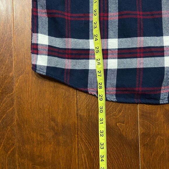 American Eagle Outfitters Vtg Flannel Button Front Plaid Navy Red Men's Large - Picture 8 of 8